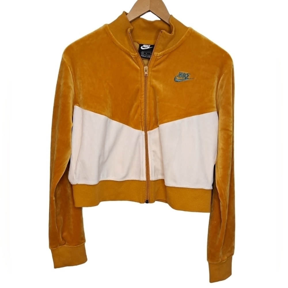 NIKE ◇ Heritage Velour, Full Zip, Cropped, Mustard/Cream Jacket◇Size Medium◇EUC◇